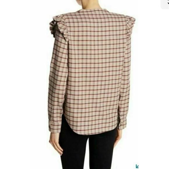 Paige Jenelle Ruffle Shoulders Plaid Long Sleeve Button Down Shirt Size M - Picture 2 of 11